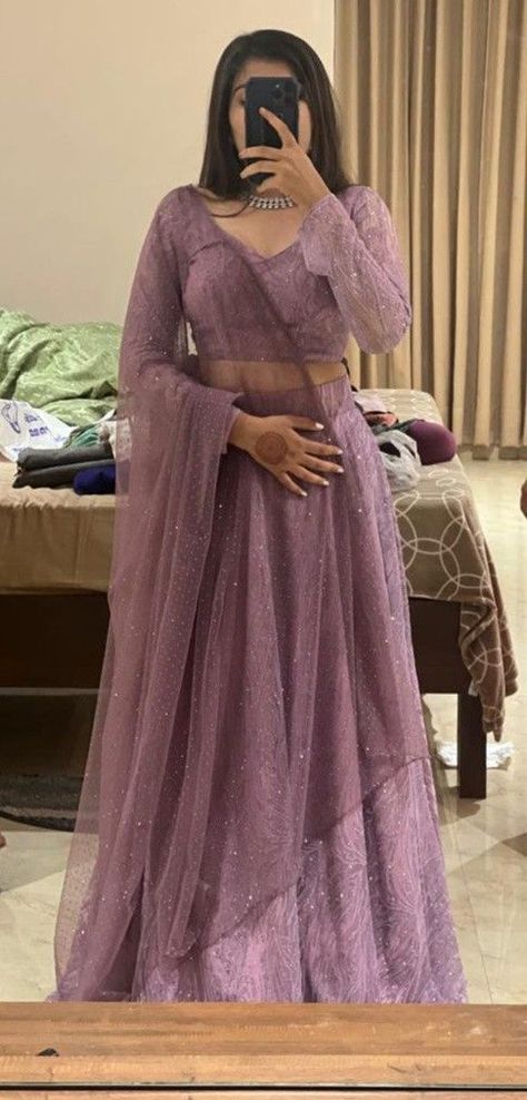 null   #amreading #books #wattpad Lehanga Styles Modern, Lavender One Piece Dress, Levander Color Lehenga, Soft Lehenga Designs, Trending Indian Suit Styles, Simple Lehenga Full Sleeve, Very Simple Lehenga, Pastel Color Suits Indian, Lavender Traditional Dress