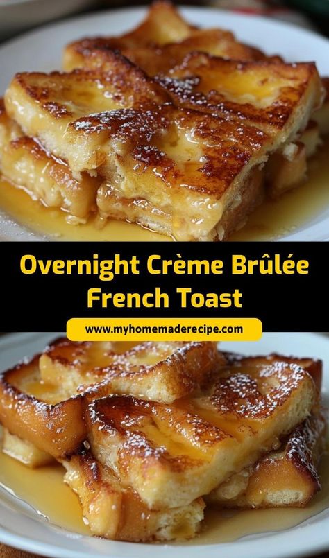 This Overnight Crème Brûlée French Toast is a decadent breakfast treat! Rich, custardy, and caramelized, it’s perfect for brunch or a special weekend breakfast Cream Brulee French Toast, Creme Brulee French Toast Casserole, Crème Brûlée French Toast, Decadent Breakfast, French Toast Bake Overnight, Creme Brulee French Toast, French Toast Casserole Overnight, Brioche French Toast, Best French Toast