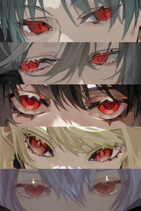 Look Down Eyes Drawing, Red Eyes Reference, Pretty Eyes Art, Eye Inspo Art, Red Eye Character, Vampire Eyes Drawing, Anime Eye Art, Demon Eyes Drawing, Eye Ideas Drawing