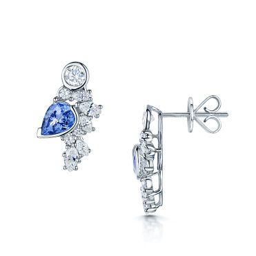 Blue Jewellery, Diamond Solitaire Earrings, Jewellery Design Sketches, Diamond Cluster Earrings, Tanzanite Jewelry, Jewelry Design Drawing, Jeweled Earrings, White Gold Set, Diamond Jewelry Designs