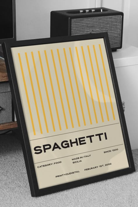 Spaghetti Poster, Food Print, Modern Kitchen Decor, Minimalist Design Italy, Kitchen Art Pasta Print Poster Prints Graphic Design, Spaghetti Quotes, Home Poster Design, Printable Kitchen Prints, Spaghetti Poster, Kitchen Decor Minimalist, Pasta Poster, Italy Kitchen, Italian Poster