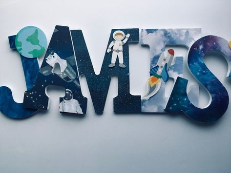 Construction Letters, Outer Space Decor, Galaxy Decor, Outer Space Nursery, Letter Nursery Decor, Truck Decor, Outer Space Decorations, Morgantown Wv, Outer Space Theme