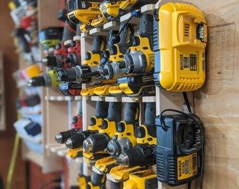 The Original Yard Tool Rack | Etsy Tool Shelf, Garage Organization Tips, Power Tool Organizer, Garage Workshop Organization, Power Tool Storage, Shed Organization, Garage Tool Storage, Clean And Organize, Yard Tools