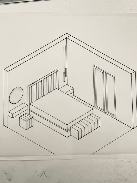 Isometric View Architecture, Isometric View Of Bedroom, Isometric Design Architecture, Isometric Drawing Architecture, Isometric Art Drawing, Isometric Room Drawing, Isometric Drawing Examples, Isometric Interior Design, Axonometric Drawing Architecture