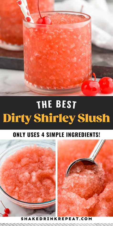 This easy Dirty Shirley Slush recipe is a summer spin on the classic Dirty Shirley cocktail. Made with just four ingredients, you will crave this delicious adult slushy all summer long! Wine Slushy Recipe, Newfie Slush Recipe, Slushy Punch Recipes Non Alcoholic, Whisky Slush Recipe, Brandy Slush Wisconsin, Slushie Machine Alcohol Drinks, Apricot Brandy Slush, Ninja Slushie Recipes Margarita, Slush Drinks Alcohol Frozen