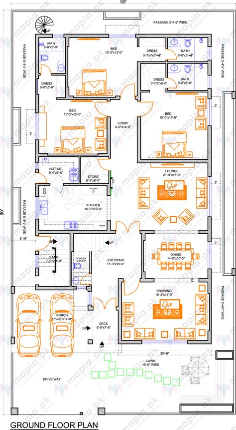 One Kanal House Floor Plan | Mapia 50 By 90 House Plan, 50 X 90 House Design, 70x50 House Plans, 50 X 90 House Plan, 1kanal House Plan, 50x80 House Plans, 5bhk House Plan Single Floor, 60×60 House Plan, 40×80 House Plan