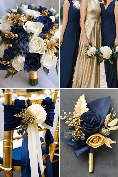 Gorgeous Navy Blue and Gold Wedding Color Ideas That Will Inspire You - Francisca's Bridal Navy Blue Wedding Theme, Color Palettes Wedding, Wedding Colors Unique, Winter Wedding Color Ideas, Navy Wedding Colors, Fall Wedding Color Ideas, Unique Fall Wedding, Color Ideas Wedding, Navy Blue And Gold Wedding