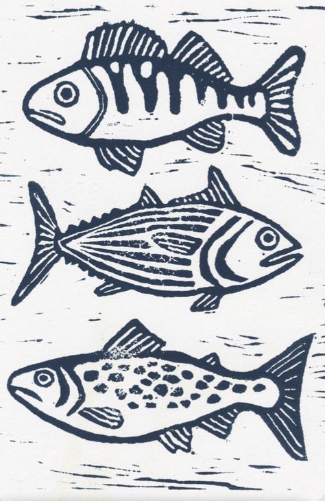 Fish Sticks, Linocut Printmaking, Lino Art, Lino Printing, Lino Prints, Handmade Stamps, Linocut Art, Fish Drawings, Lino Cut