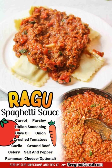 Tomato Ragu Sauce, Ragu Meat Sauce Recipe, Spaghetti Meat Sauce Raos, Spaghetti Sauce Rao, Ragu Spaghetti Sauce, Copycat Ragu Spaghetti Sauce, Ragu Sauce, Spaghetti Meat Sauce, Pasta Night