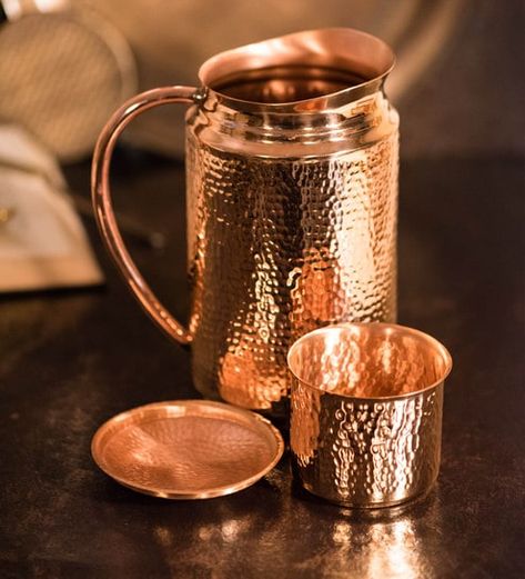 Properties Of Water, Cookware Set Best, Copper Kitchen Accessories, Home Decor Copper, Copper Jug, Storing Water, Home Bar Sets, Copper Utensils, Copper Vessel