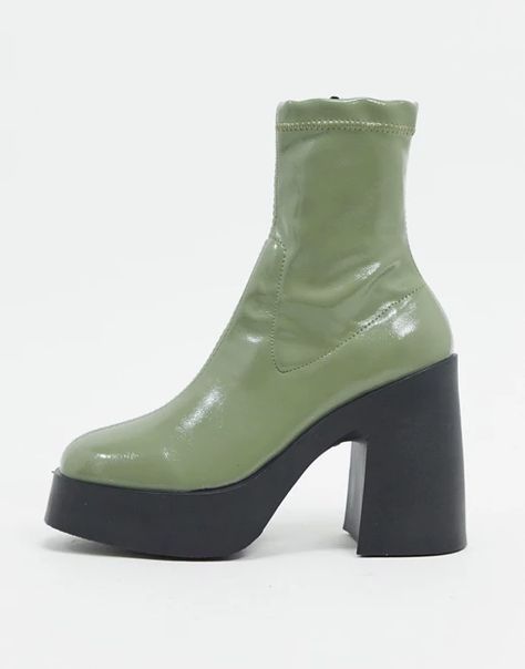 Sock Boot, Dr Shoes, Green Boots, Green Heels, Socks And Heels, Aesthetic Shoes, Dream Shoes, Pretty Shoes, Platform Boots