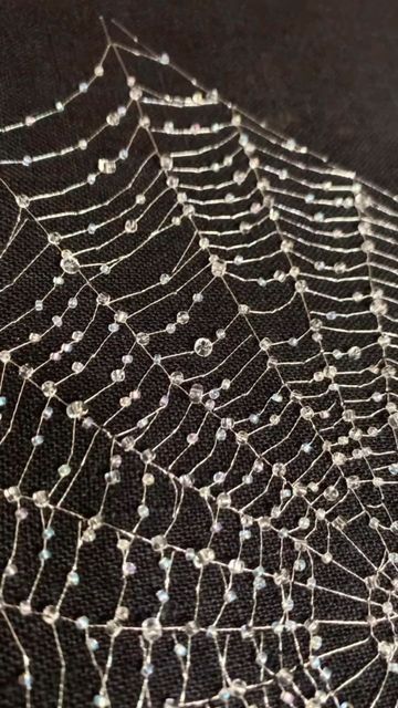 Crystal Spider Web, Beaded Spider Web Diy, Spiderweb Embroidery Designs, Beaded Embroidery Inspiration, Beaded Embroidery On Clothes, Embroidery With Beads On Clothes, Spider Stitch Embroidery Designs, Embroidery Spider Web, Halloween Clothes Aesthetic