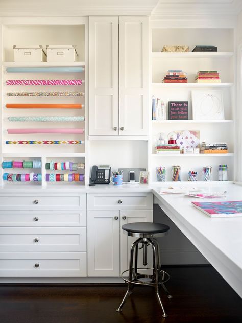 12 Craft Room Ideas That Will Spark Creativity Wrapping Room, Art Craft Room, Art Craft For Kids, Study Craft, Floor To Ceiling Cabinets, She Shed Ideas, Craft Office, Office Architecture, Small Pantry