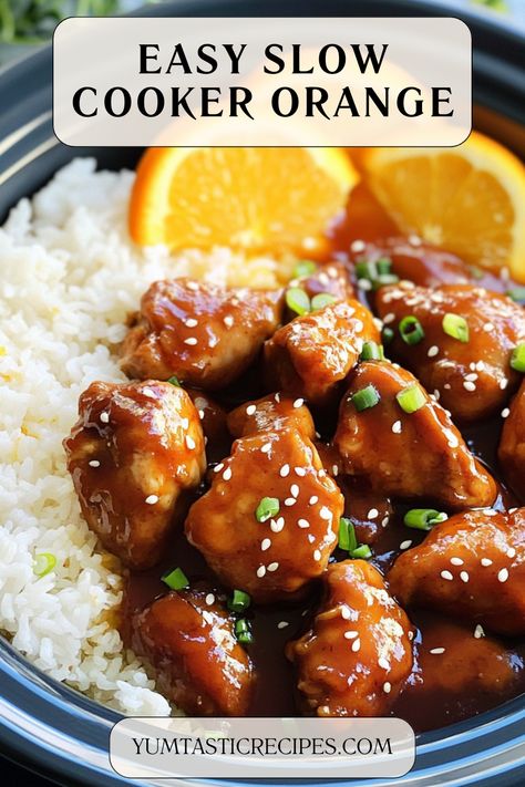 Bring the bold flavors of orange chicken to your kitchen with this fuss-free Crockpot recipe! Juicy chicken simmered in a tangy orange sauce makes for a deliciously easy meal. Perfect for weeknight dinners or meal prep, this dish will be a hit with the whole family.

#CrockpotOrangeChicken #SlowCookerMagic #HomemadeTakeout #EasyFamilyMeals #ChickenRecipes Crockpot Orange Chicken With Orange Juice, Crockpot Orange Chicken Healthy, Chicken With Orange Marmalade Crock Pot, Instant Pot Recipes Orange Chicken, Healthy Sweet And Sour Chicken Crockpot, Thai Orange Chicken, Chinese Food Recipes Orange Chicken, Orange Chicken Recipe Easy Crock Pot, Crockpot Recipes Orange Chicken