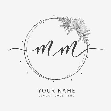 Wedding initial MM monogram and elegant logo design, with floral and botanical elements. Mm Monogram Logo, M M Logo Design, Mm Logo Ideas, Mm Logo Design, Initials Logo Letters, Wedding Initials Logo, Mm Logo, Initials Logo Design, Elegant Logo Design