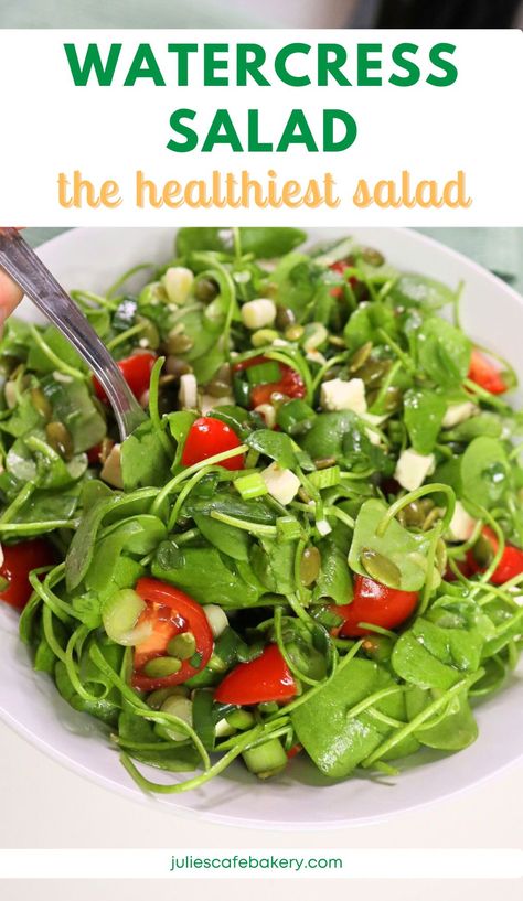 Watercress Salad Recipe Watercress Salad Dressing, Watercress Recipes Salad, Watercress Salad Recipe, Recipes With Watercress, Home Salad Bar, Bar Buffet Ideas, Salad Bar Buffet, Salads Recipes Healthy, Eating Greens