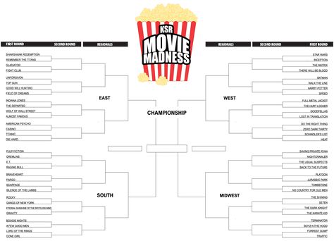 Movie Bracket Challenge, Christmas Movie Bracket, Movie Brackets, Wacky Wednesday Ideas, Movie Night List, Car Ride Games, Wednesday Ideas, Bracket Challenge, March Madness Bracket