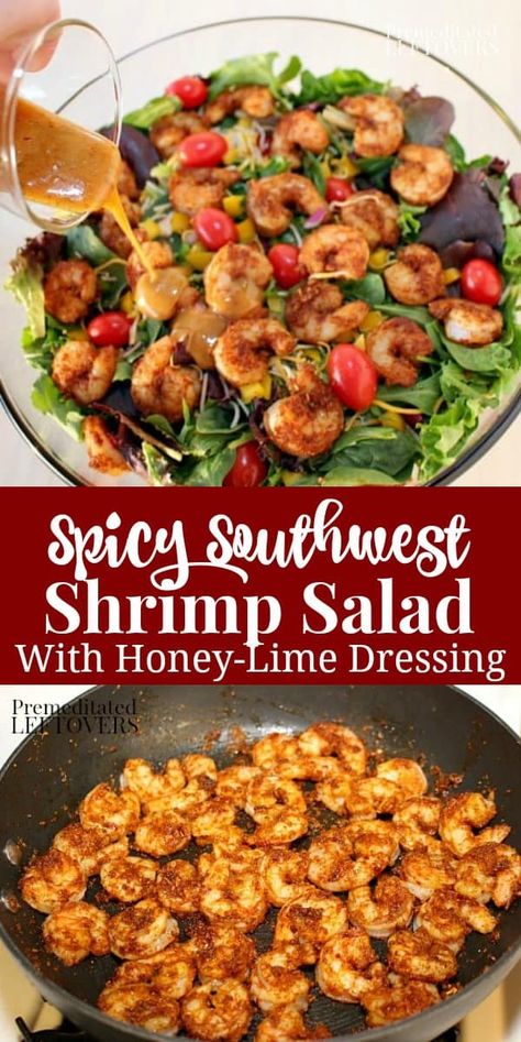 Salad With Shrimp Healthy, Shrimp On Salad, Salad Recipe For Lunch, Shrimp On Salad Recipes, Spicy Shrimp Salad Recipes, Salad Dressing For Shrimp Salad, Honey Lime Shrimp Salad, Shrimp Dinner Salad, Shrimp With Salad