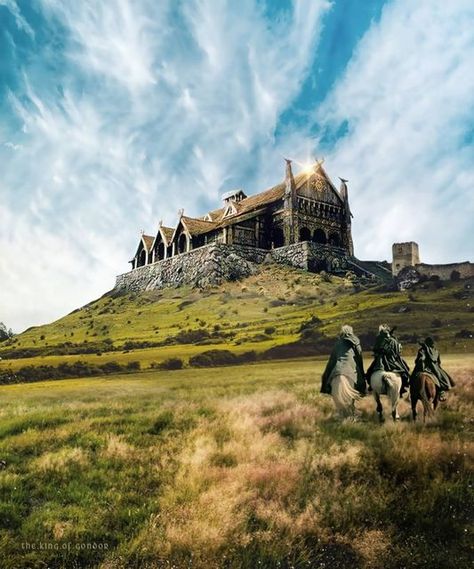 Tolkien edits on Instagram: "Meduseld was the great Golden Hall that stood upon a green terrace in Edoras. It was topped with a straw roof, which made it appear as if it was made out of gold when seen from far off 😍 . . . #lotr #lordoftherings #middleearth #rohan #edoras #ilsignoredeglianelli #thelordoftherings #thetwotowers #thekingofgondor #movie #tlotr #tolkien #jrrtolkien #peterjackson" Edoras Lord Of The Rings, Rohan Lord Of The Rings, Straw Roof, Golden Hall, Lord Of The Rings Tattoo, Green Terrace, The Two Towers, Fantasy Stuff, The Lord Of The Rings