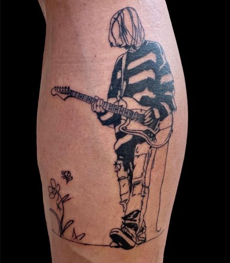 Nirvana Traditional Tattoo, Kurt Cobain Portrait Tattoo, The National Band Tattoo, Kurt Cobain Tattoo Design, Grunge Music Tattoo, Tattoo Ideas Nirvana, 90s Grunge Tattoo, Rock Star Tattoos, Nirvana Tattoo Kurt Cobain