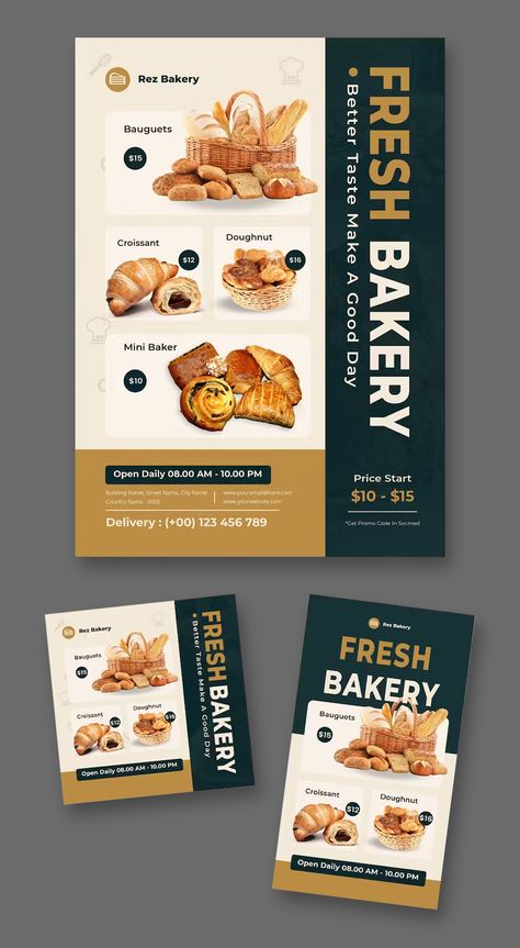 Bakery Catalogue Flyer Template AI, EPS, PSD + Instagram Post and Story Design Catering Catalogue Design, Food Poster Design Layout Flyer Template, Menu Catalogue Design, Instagram Menu Design, Bakery Banner Design Ideas, Menu Bakery Design, Bakery Flyer Design Ideas, Bread Menu Design, Bakery Poster Design Ideas