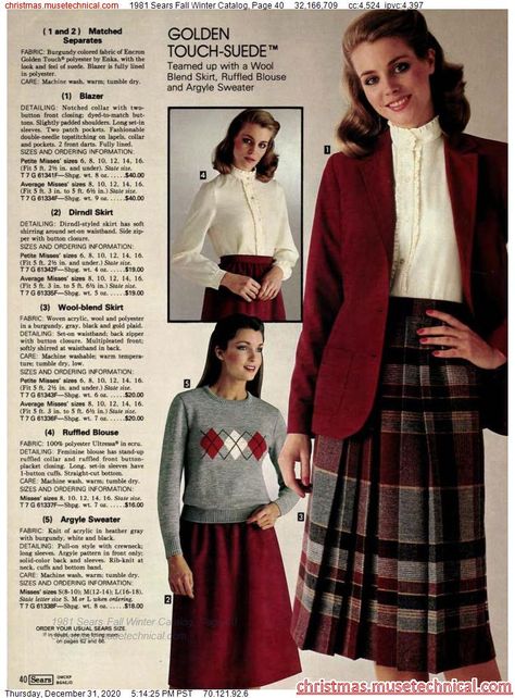 1981 Sears Fall Winter Catalog, Page 40 - Christmas Catalogs & Holiday Wishbooks 80s Outfits, 1980s Fashion Women, 1980 Fashion, 1980s Women, Fashion Decades, Fashion 80s, Seventies Fashion, Christmas Catalogs, Fashion Marketing