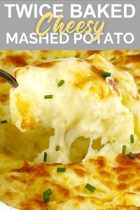 My twice baked mashed potatoes recipe is an easy way to make a delicious mashed potato side dish for your holiday table or just dinner tonight. Extra cheesy with 3 kinds of cheese, this twice baked mashed potato casserole would be great to serve at Christmas or Thanksgiving. Garlic Mashed Potato Casserole, Mashed Potatoes With Sliced Potatoes On Top, Baked Instant Mashed Potatoes, Baked Mashed Potatoes Recipe Ovens, Twiced Baked Mashed Potato Casserole, Double Baked Mashed Potatoes, Twice Baked Mashed Potatoes Recipe, Baked Mashed Potato Casserole, Baked Mashed Potatoes Recipe