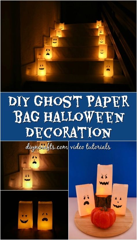 DIY Halloween Ghost Luminary Bags Decoration - Grab your paper bags, markers, and candles to throw together this fast and fun Halloween luminary bags idea! Safer than traditional and so fun to add to your pathway! Halloween Luminaries Walkways, Paper Bag Halloween Luminaries, Halloween Paper Sack Crafts, Paper Bag Halloween Decorations, Paper Bag Lanterns Halloween, Paper Lantern Ghosts Diy, Diy Halloween Luminaries Outdoor, Halloween Diy Crafts Paper, Decorating Halloween Bags