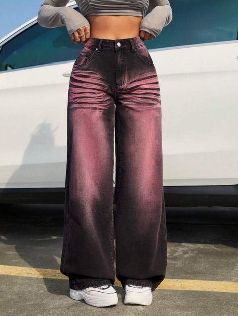 Fancy Pants Outfit, Ombre Jeans, Wide Leg Denim Pants, Shein Icon, Denim Pants Women, Easy Trendy Outfits, Wide Leg Denim, Korean Outfits, Fit Inspo