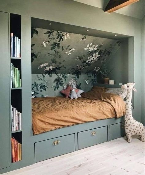 Alcove Bed, Bed Nook, Attic Bedroom Designs, Built In Bed, Attic Spaces, Attic Bedroom, Attic Rooms, Bedroom Loft, The Room