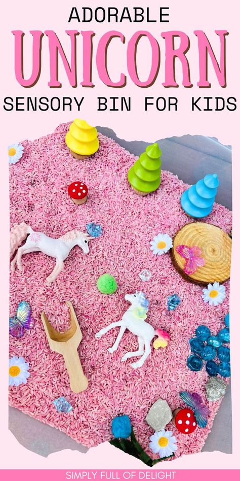 diy unicorn sensory bin for kids Unicorn Messy Play, Fairytale Sensory Bin, Horse Sensory Bin, Unicorn Tuff Tray, Messy Play Themes, Fairy Sensory Bin, Unicorn Sensory Bin, Unicorn Activities Preschool, Sensory Bin Themes