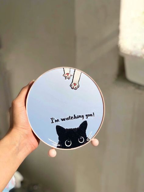 Cricut Projects Painting On Mirrors Aesthetic, Mirror Painting Aesthetic, Mirror Painting Ideas Aesthetic, Mirror Painting Ideas, Hand Painted Mirror, Cat Mirror, Painted Mirror Art, Hand Painted Mirrors, Custom Fridge Magnets