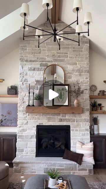 Cultured Stone on Instagram: "Create the cozy fireplace you've always dreamed of with #CulturedStone 💭  - Pictured: Wheaton | Country Ledgestone Designer/Video Credit: @prairie.homes" Country Ledgestone Wheaton, Wheaton Country Ledgestone, Country Fireplace Ideas Stone, Stone Fireplace With Hearth And Mantle, Indoor Stone Fireplace, Stone Fireplace With Mantle, Flagstone Fireplace, Cultured Stone Fireplace, Ledgestone Fireplace