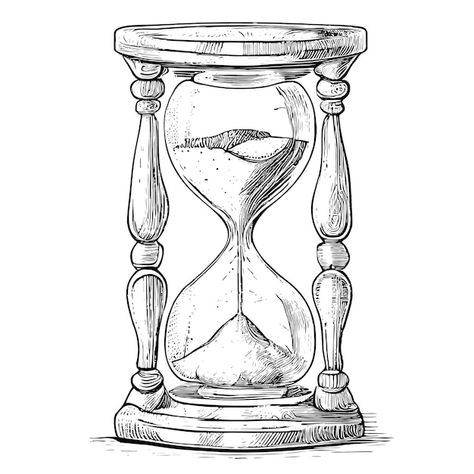 Sand Watch Illustration, Sand Watch Drawing, Sand Clock Drawing, Hourglass Sketch, Hourglass Drawing, Jam Pasir, Sand Watch, Clock Drawings, Watch Drawing