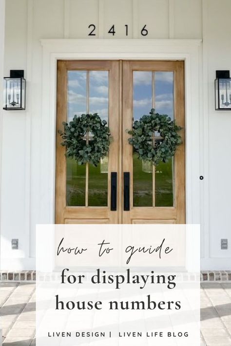 Traditional Address Numbers On House, Front Of House Number Ideas, Address On Front Door, Address Ideas For House, Outside House Numbers, Porch House Numbers, Modern Numbers On House, House Numbers Above Door, Colonial House Numbers