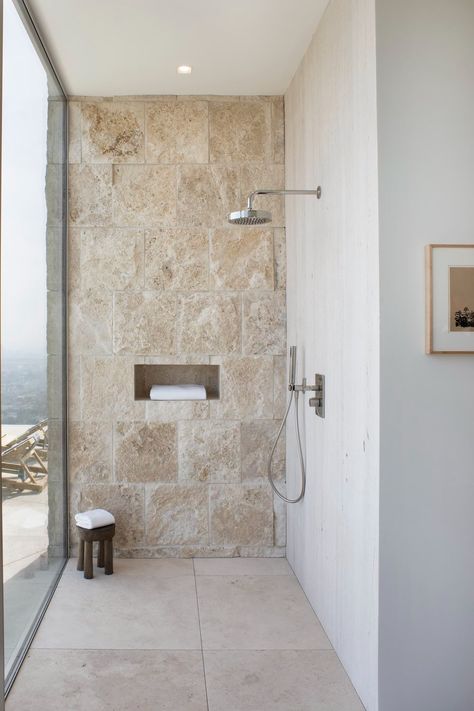 Modern Mediterranean Bathroom, Powder Vanity, Scandinavian Decoration, Travertine Bathroom, Tub Surrounds, Modern Tuscan, Mediterranean Bathroom, Wc Bathroom, Dingle Peninsula