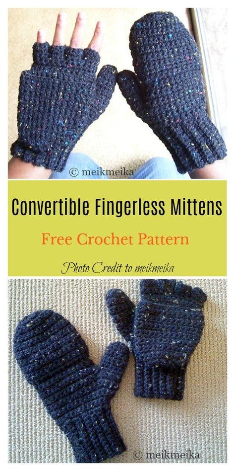 2 in 1 Fingerless Gloves & Mittens Free Crochet Pattern Convertible Gloves Crochet Pattern, Crochet Winter Gloves, Crochet Fingerless Gloves With Flap, Crochet Gloves Free Pattern, Free Form Crochet, Mittens Crochet, Crochet Mittens Free Pattern, Crochet Mittens Pattern, Fingerless Gloves Crochet Pattern