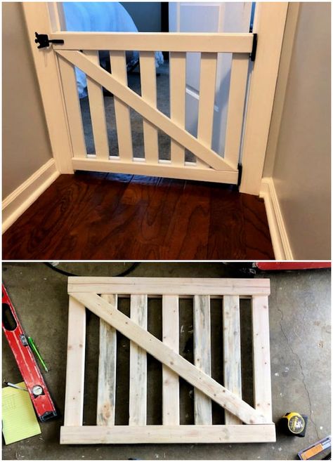 25 Functional DIY Baby Gate Plans To Keep Your Baby Safe Wooden Stair Gate, Wood Baby Gate, Indoor Gates, Wooden Baby Gates, Wooden Dog Gates, Puppy Gates, Diy Dog Gate, Diy Gate, Baby Gate For Stairs