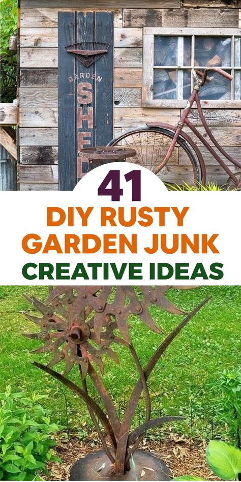 41 DIY Rusty Garden Junk Ideas Intensive Planting, Old Metal Chairs, Recycled Garden Planters, Rusty Junk, Spiral Garden, Pebble Garden, Rusty Garden, Productive Garden, Black Thumb