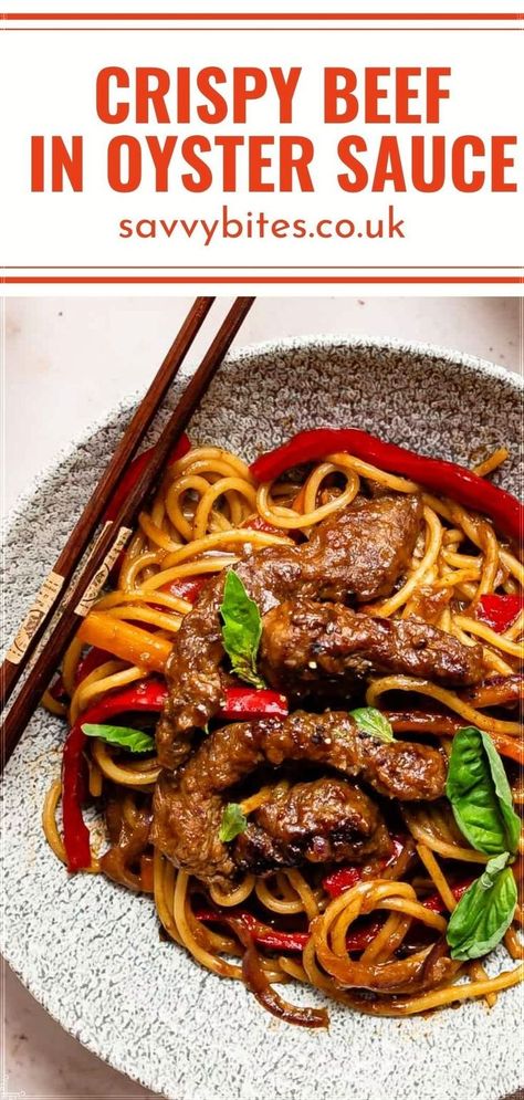 This beef in oyster sauce is an amazing simple dinner that you can have on the table in about 20 minutes. A crispy beef stirfry with a thick and savoury oyster sauce with sweet peppers all served over noodles. The perfect weeknight dinner. Beef With Oyster Sauce Recipe, Beef In Oyster Sauce, Chicken Oyster Sauce Recipes, Oyster Sauce Recipes, Recipes With Oyster Sauce, Beef With Oyster Sauce, Crispy Beef, Steak And Shrimp, Oyster Sauce