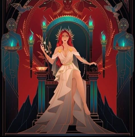 Persephone Fantasy Art, Persephone Character Art, Greek Goddess Art Persephone, Persephone Goddess Art, Pershepone Art, Persephone And Hades Art Lore Olympus, Greek Goddess Illustration, Yliade Art, Persephone And Hades Art