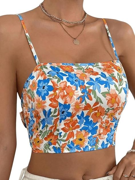 MakeMeChic Women's Boho Floral Print Tie Backless Spaghetti Strap Camisole Sleeveless Crop Cami Top Multicolor M at Amazon Women’s Clothing store Amazon Tops, Crop Cami Top, Cropped Cami, Cami Crop Top, Disney Dream, Printed Ties, Boho Women, Cami Tanks, Boho Floral