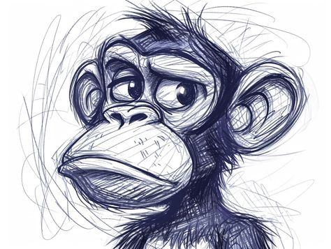 Animal Animation Drawing, Cool Monkey Drawing, Drawing Ideas Animals Sketches Pencil, Cartoon Monkey Drawing Sketches, Funny Monkey Drawing, Funny Animal Sketches, Monkey Illustration Drawing, Animals Drawing Sketches, Fun Drawings Creative