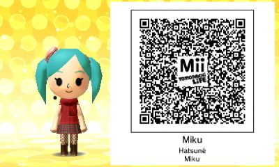 Miku Hatsume, One of the miis on my islands 3ds Mii Qr Codes, Mii Qr Codes Anime, Mii Characters Qr Codes, Tomodachi Life Qr Codes Women, Cute Mii Qr Codes, Tomodachi Life Mii Qr Codes, Tomodachi Life Mii Ideas, Tomodachi Life Qr Codes Cute, Tomodachi Life Qr Codes Funny