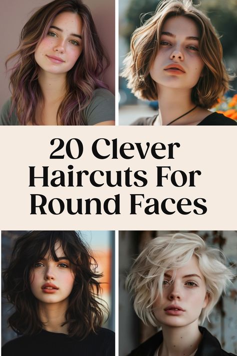 20 clever haircuts for round faces. Round Face Haircuts Side Part, Best Bangs For Round Face, Haircuts For A Round Face, Haircut For A Round Face, Short Haircuts For Round Faces, Lazy Girl Hairstyles, Chiseled Jawline, Chubby Face Haircuts, Flattering Haircuts