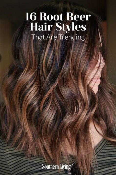 Root Beer Hair Color Brunette, Root Beer Hair Balayage, Root Beer Highlights, Fall Hair Color For Brunettes Pale Skin, Hair Color Ideas For Brunettes Fall 2023, Root Beer Hair Color, Cold Brew Hair Color Brunette, Winter 2023 Hair Trends Brunette, Rooty Highlights