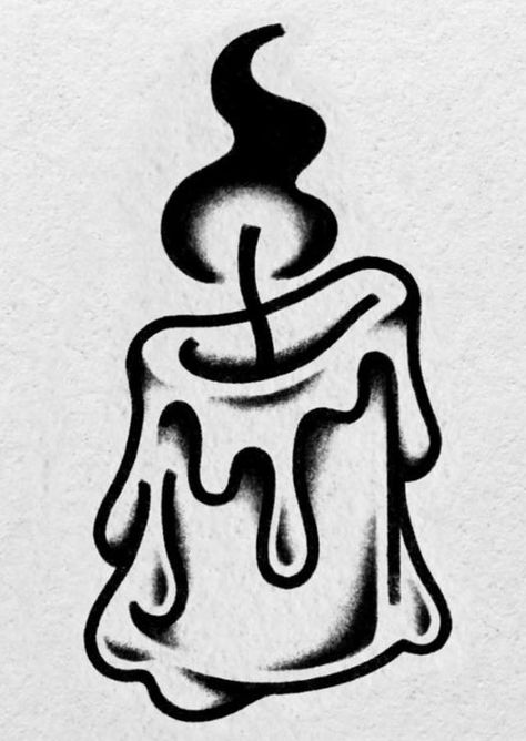 Old School Black And White Tattoo, Gothic Tattoo Simple, Gothic Tattoo Stencils, Traditional Candle Tattoo, Gothic Traditional Tattoo, Simple Gothic Tattoos, Black Flash Tattoos, Traditional Tattoo Filler, Small Traditional Tattoo