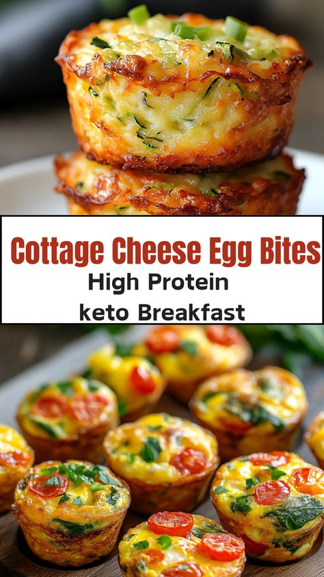 Cottage Cheese Egg Bites - the perfect keto breakfast! Low-carb and high-protein, these egg bites are packed with cottage cheese and veggies for a healthy, delicious start to the day. Ideal for meal prep, quick snacks, or breakfast on the go! Low Carb Breakfast Bites, Low Calorie Egg Cups, Cottage Egg Bites, Cauliflower Egg Bites, Cottage Cheese On English Muffin, Egg Ideas For Brunch, Low Calorie Low Carb Breakfast Ideas, Low Carb High Protein Egg Bites, Egg Bites Healthy Easy Recipes