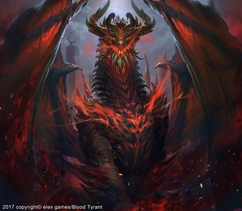 ArtStation - dragon for game blood tyrant , johnny zha Red Dragon Concept Art, Black And Red Dragon Art, Red Dragon Fantasy Art, Red Dragon Art, Fire Dragon Art, Red And Black Dragon, Black And Red Dragon, Dragon Battle, Artstation Dragon