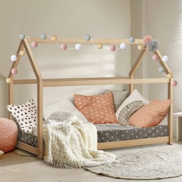 LivingFusion Amenet Single Bed Frame | Temple & Webster Toddler Bed Frame, Bed Frame Plans, House Beds For Kids, Teepee Bed, House Frame Bed, Single Bed Frame, Toddler Beds, Bed Plans, Wood Bed Frame